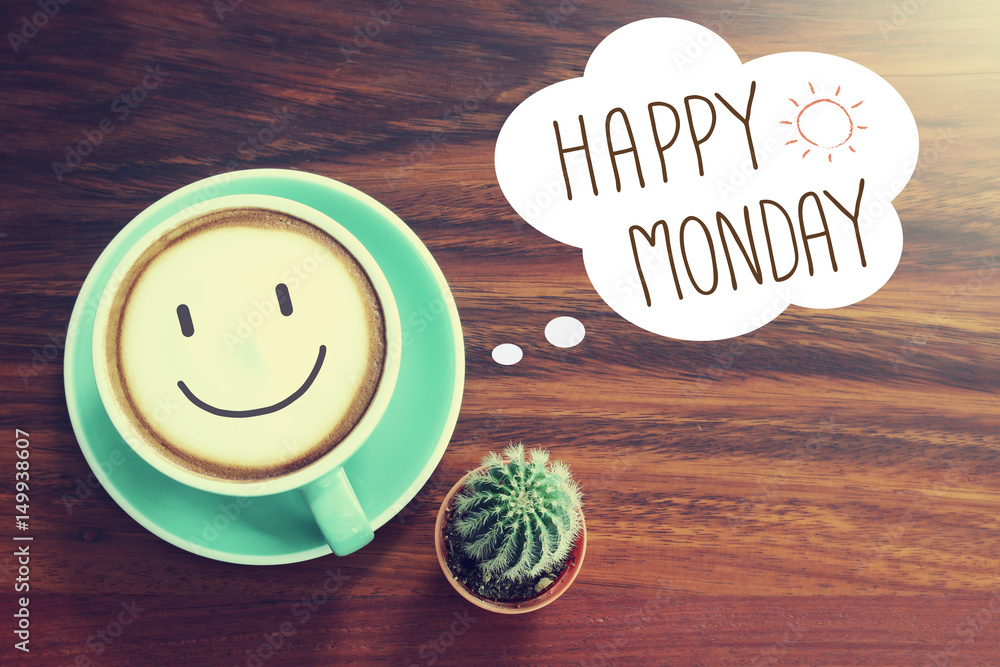 Happy Monday coffee cup background with vintage filter Stock Photo ...