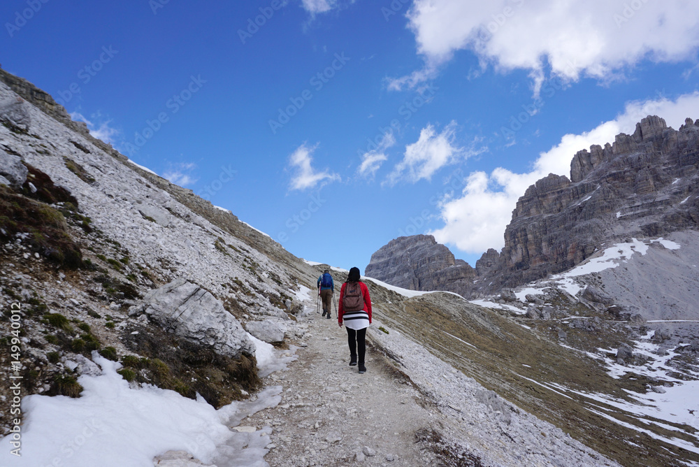 Trekking route at Tre Cime di Lavaredo in Dolomite, Italy