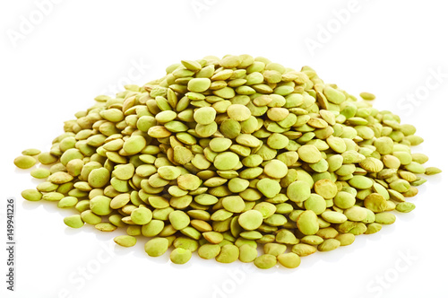 green lentils on a white background