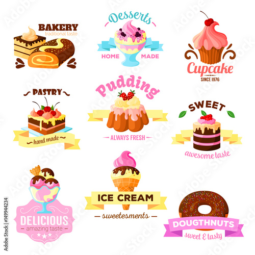 Vector dessert cakes sweets icons for patisserie