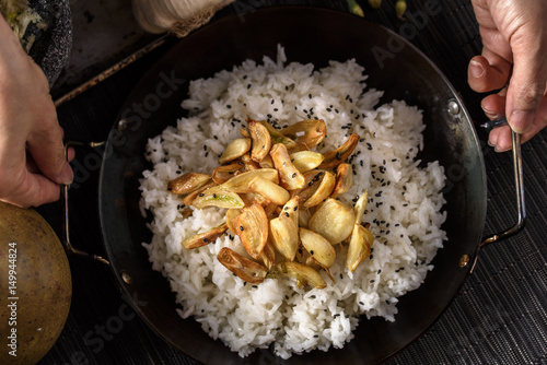 Roasted Garlic over Steamed Rice