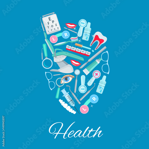 Medical care heart vector poster of medicines