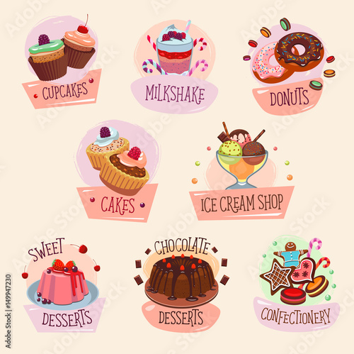 Vector dessert icons for bakery shop