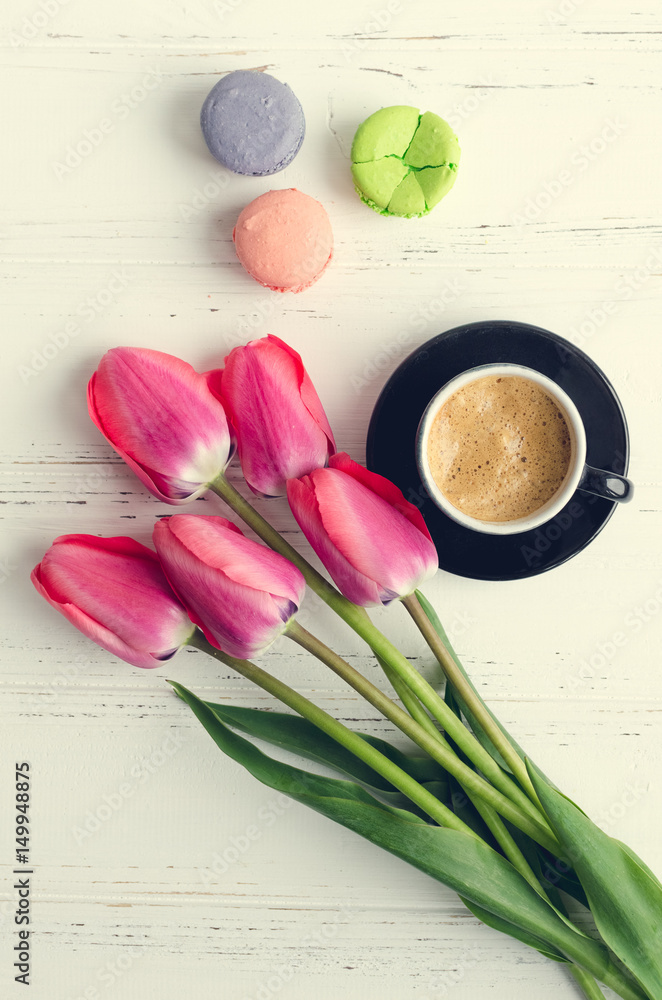 Coffee and flowers Tulips Coffee and flowers Tulips