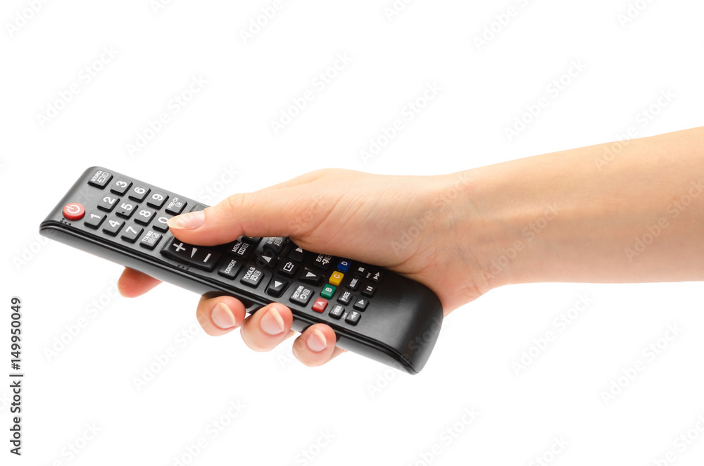 woman hand holding remote control. woman hand holding remote control.