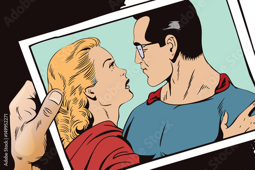 Superhero says goodbye to girl.Stock illustration.