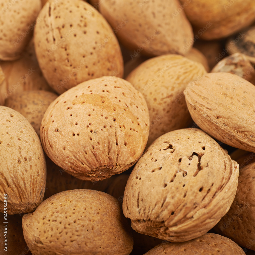 Surface coated with almond nuts Surface coated with almond nuts