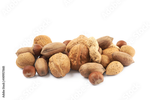 Pile of multiple kind of nuts isolated
