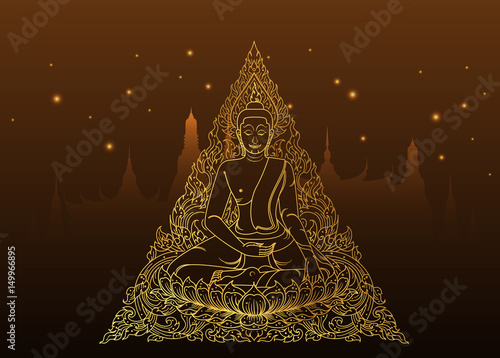 Bodhi tree and leaf gold color of thai tradition vector