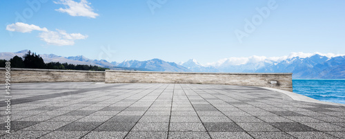 empty floor with blue sea in blue sky