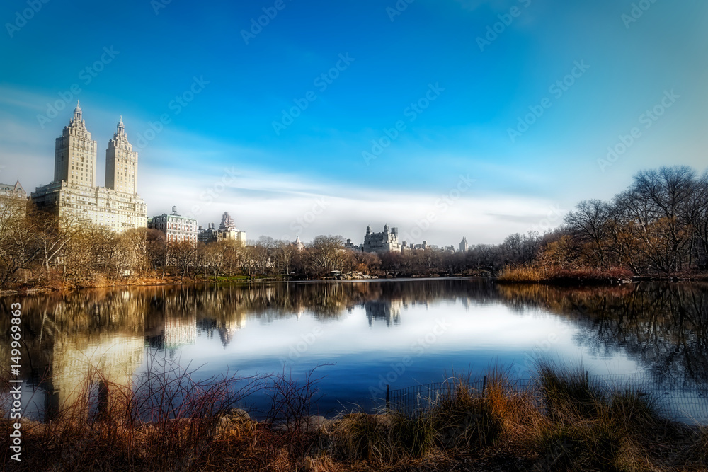 The Lake in Central Park and the San Remo building