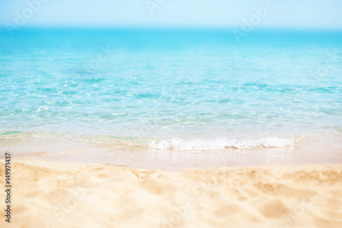 Fototapeta Naklejka Na Ścianę i Meble -  Tropical beach / Sunny day sea paradise / Sunny Beach Divine Coastline / Paradise postcard