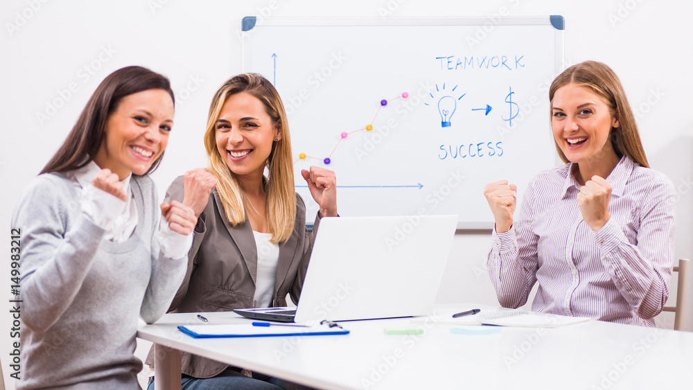 Fototapeta premium Three businesswomen are having meeting in their office.