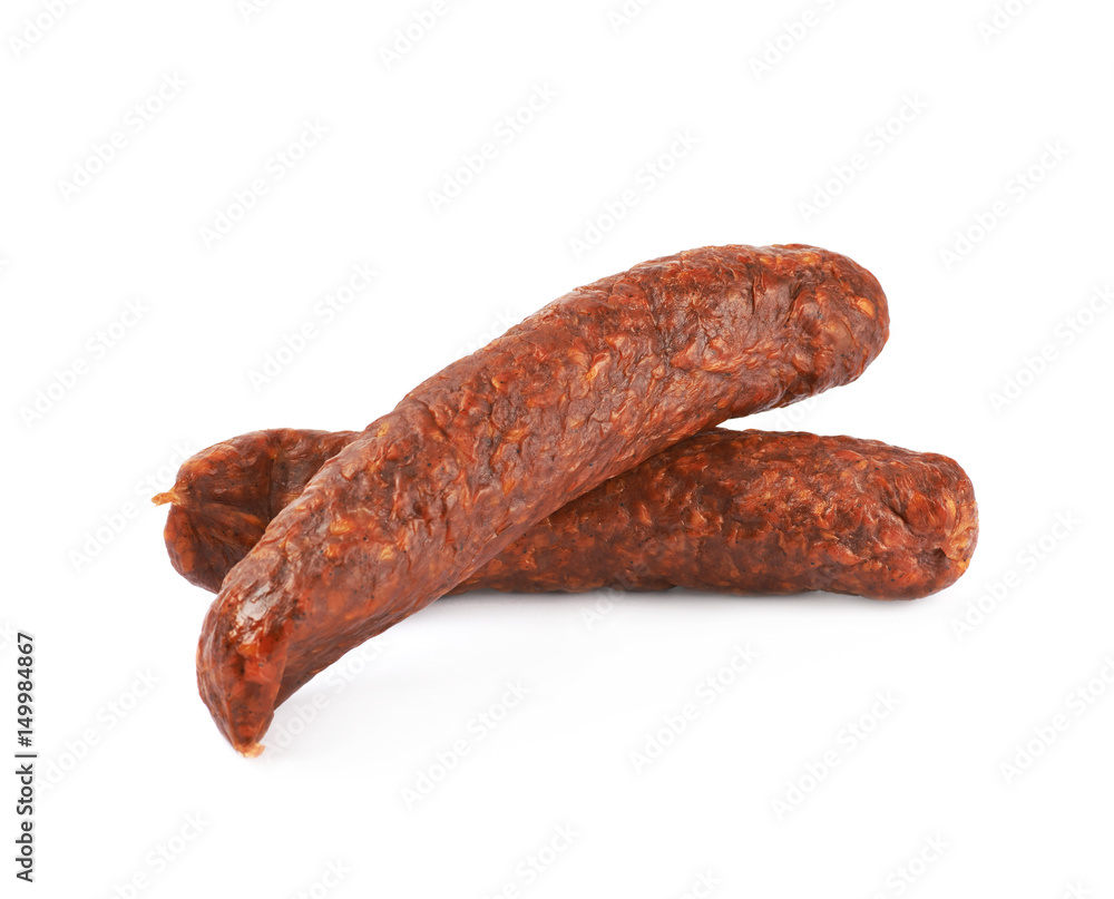 Stick of a smoked sausage isolated Stick of a smoked sausage isolated