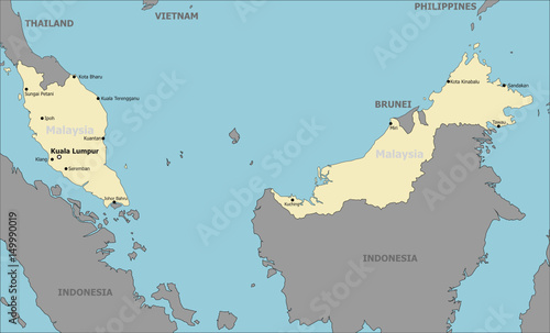 Malaysia  Political Map  Main Cities 