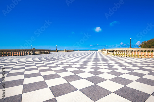 Mascagni Terrazza terrace belvedere  black and white floor. Livorno Tuscany Italy