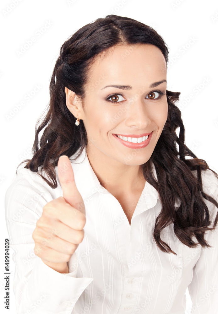 Businesswoman with thumbs up, on white Businesswoman with thumbs up, on white