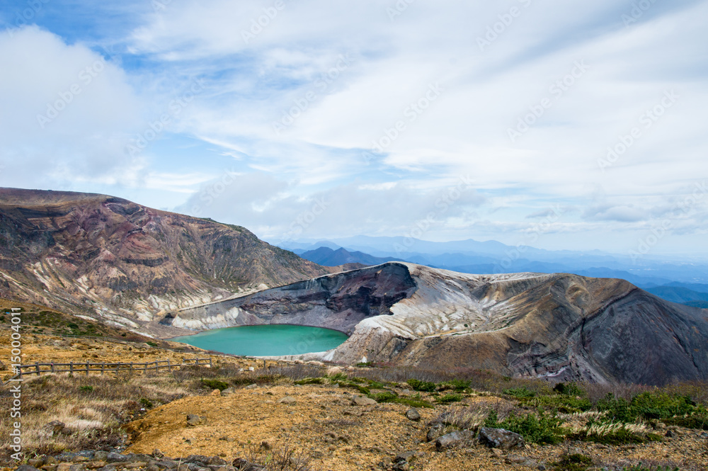 Panorama of Okama Crater in Zao, Honshu, Japan