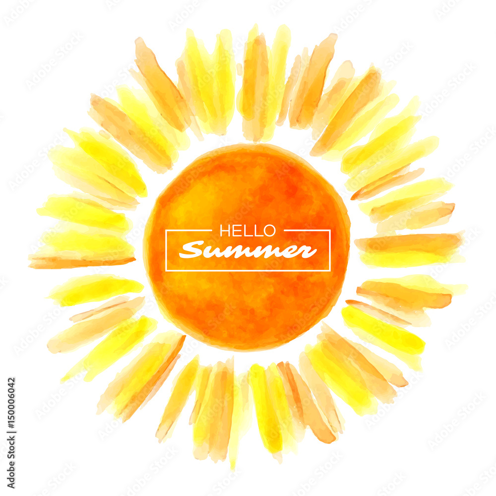 Naklejka premium Hand drawn watercolor sun.