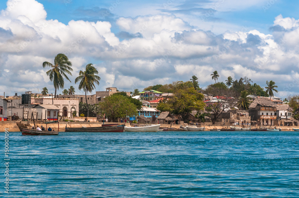 Fototapeta premium Lamu old town waterfront, Kenya, UNESCO World Heritage site