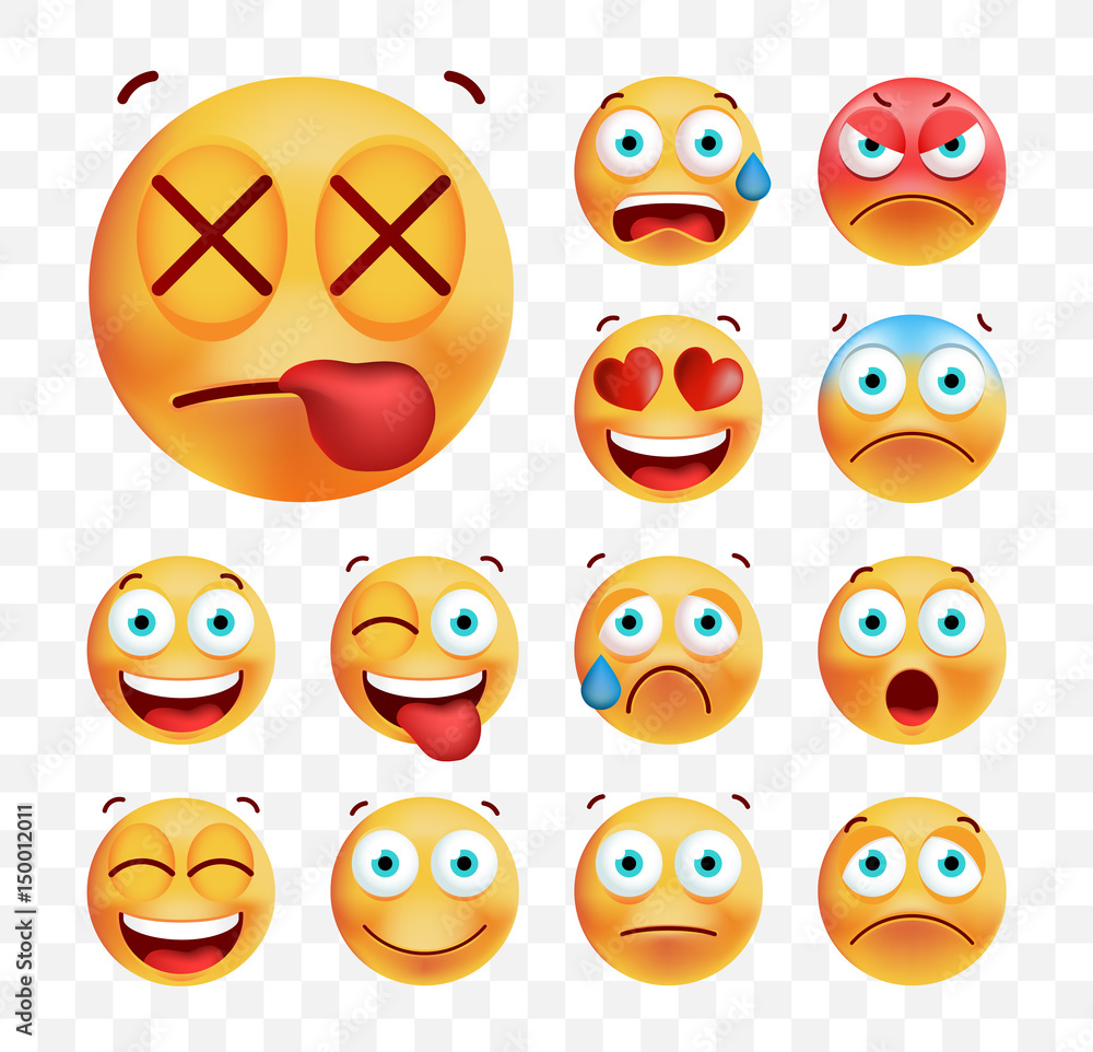 Obraz premium Set of Cute Emoticons on White Background. Isolated Vector Illustration 