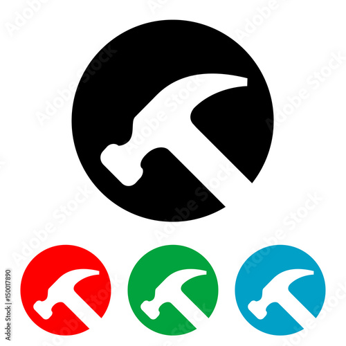 Icono plano circulo con martillo en varios colores