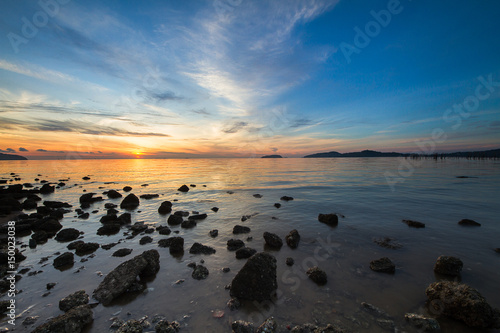 Beautiful sunrise at the beach  Saphan Hin Phuket Thailand