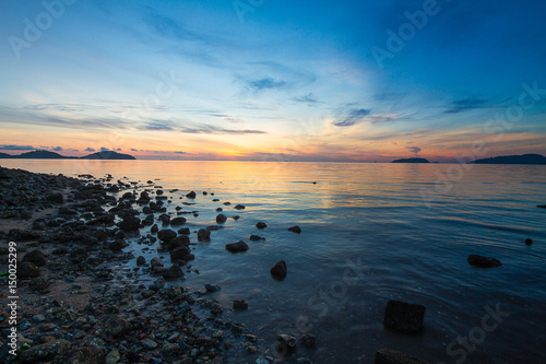 Beautiful sunrise at the beach  Saphan Hin Phuket Thailand