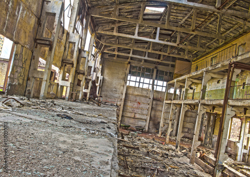 HDR photo. Abandoning, destruction, broken factory from inside
