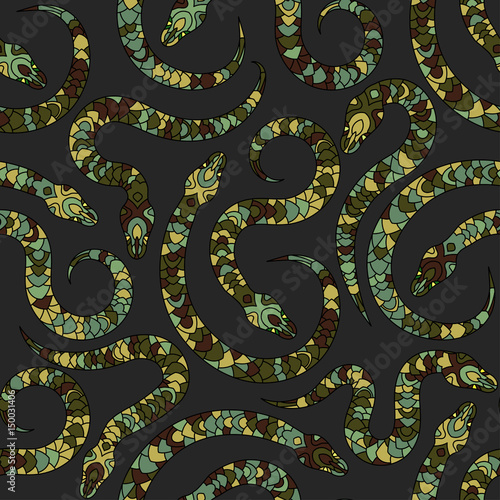 Seamless vector pattern with snakes.