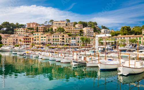 View of Port de Soller, bay of Majorca island, Spain Medierranean Sea. photo