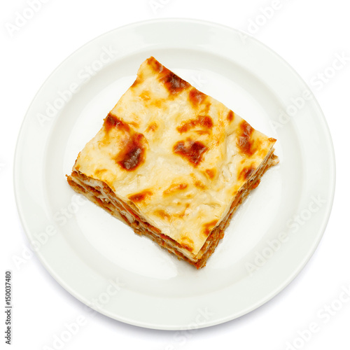 Portion of tasty lasagna isolated on white © Anatoly Repin