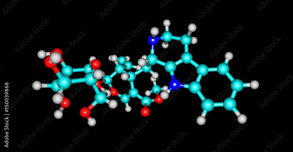 Strictosidine molecular structure isolated on black Strictosidine molecular structure isolated on black