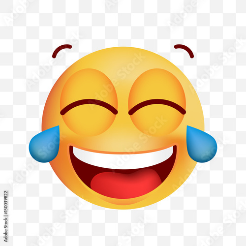Cute Very Happy with Tears of Joy Emoticon on White Background . Isolated Vector Illustration 