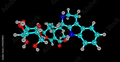 Strictosidine molecular structure isolated on black