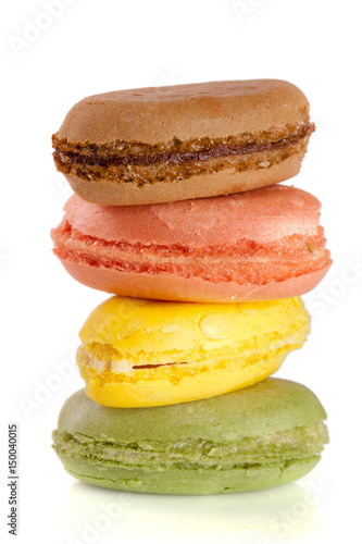 four macaroons isolated on white background closeup
