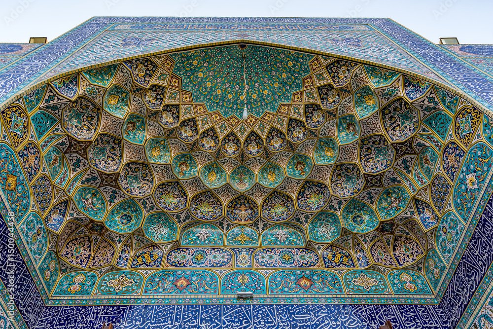 Naklejka premium Semi-dome above the entrance to the Iranian mosque in Dubai, architectural detail, Satwa district