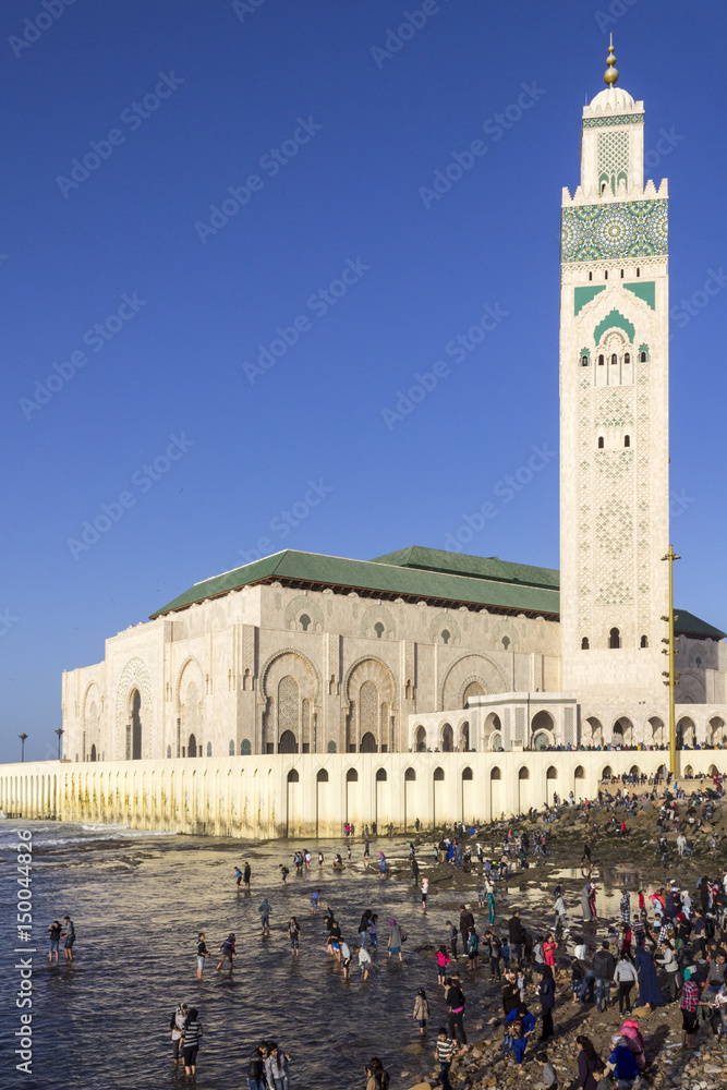 View on seafront of Grande Mosque Hassan II in Casablanca.