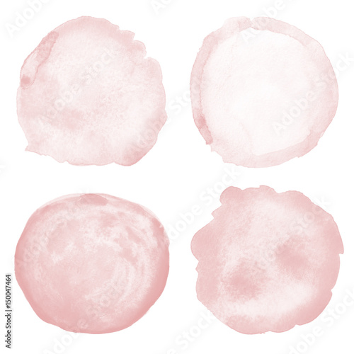 Set of pink watercolor stains isolated on white.