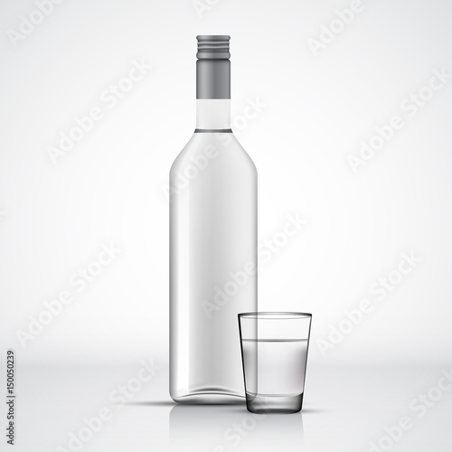 Glass Vodka bottle and shot template, vector illustration