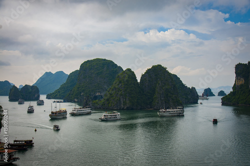 Boats and mountains in Ha Long Bay