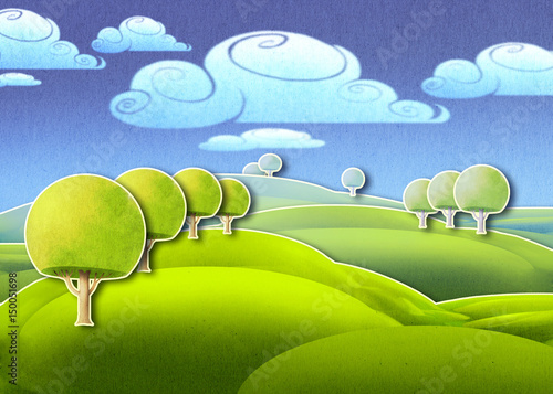 Beautiful digital illustration of a peaceful natural countryside landscape