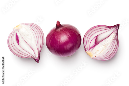 Red Sliced Onions Isolated on White Background