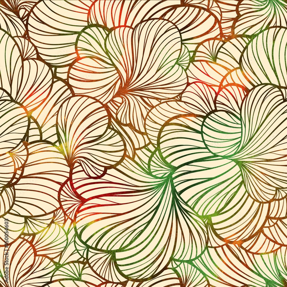 Warm colored herbal elements seamless  pattern