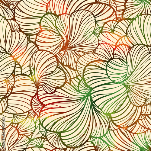 Warm colored herbal elements seamless pattern