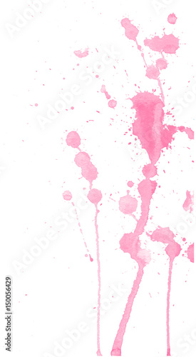 Pink watercolour splashes and blots on white background. Ink painting. Hand drawn illustration. Abstract watercolor artwork