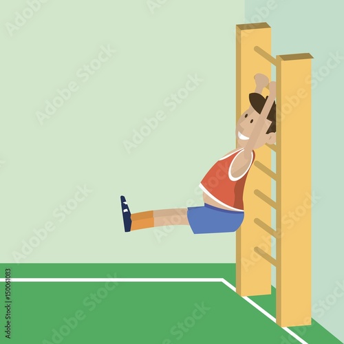 the man on the Swedish wall in the gym