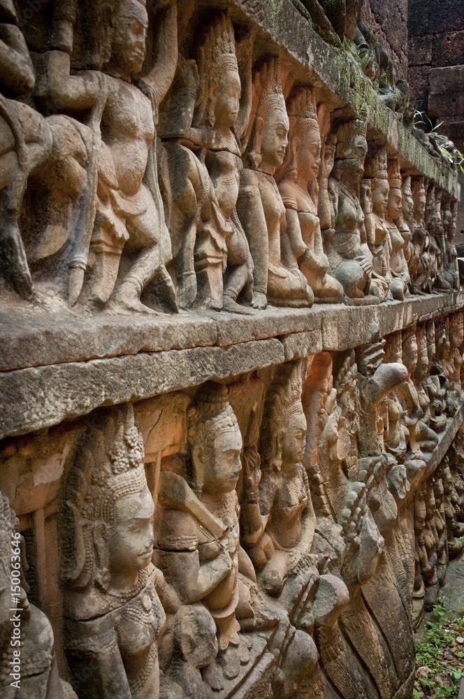 Sculpture detail on a temple in Angkor