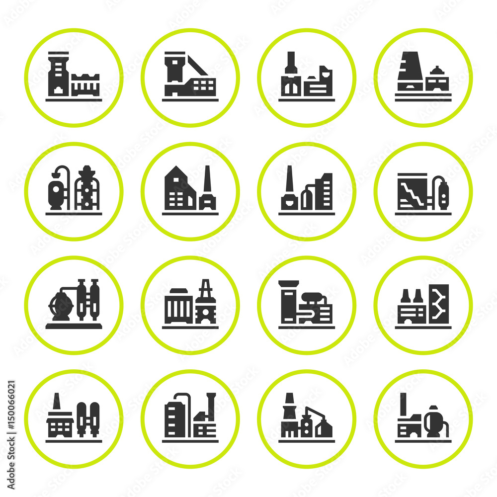 Set round icons of factory Set round icons of factory