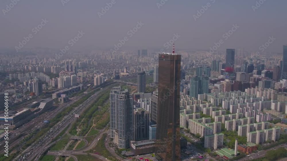 Aerial Korea Seoul April 2017 Yeouido Hazy Sunny Day Aerial Korea Seoul April 2017 Yeouido Hazy Sunny Day